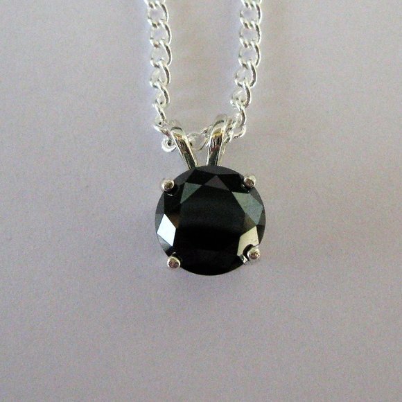 2.45ct Real Natural Black Diamond Necklace, Certificate, Free Diamond Tester - Picture 1 of 11